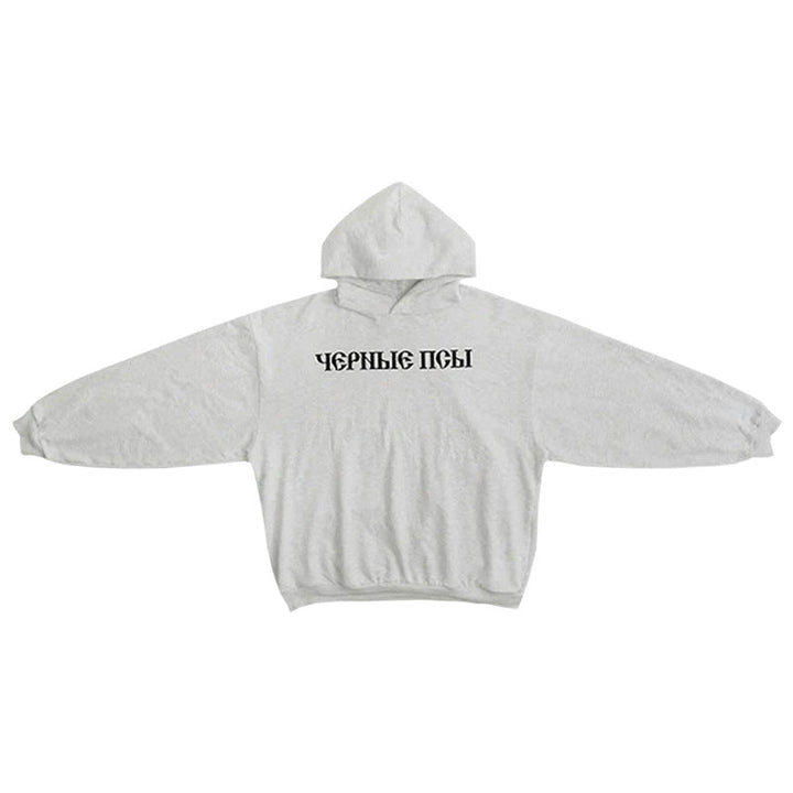 Kanye West Inspired GOSHA Black Dogs Hoodie | Black Dog Russian Lettering Print | Trendy Streetwear Pullover