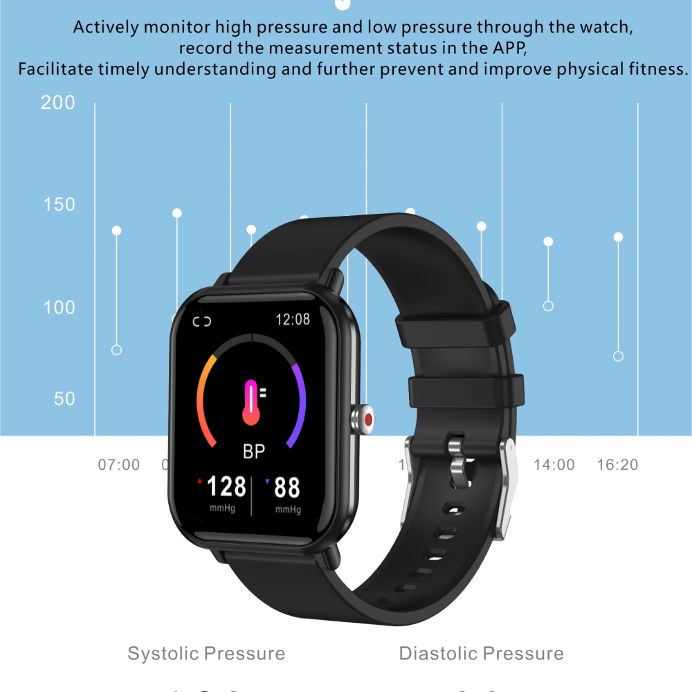 2024 Blood Pressure Monitor Wrist Face Sport Waterproof Blood Pressure Smart Watch For Android iOS