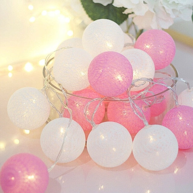 Cotton Ball LED Light Garland