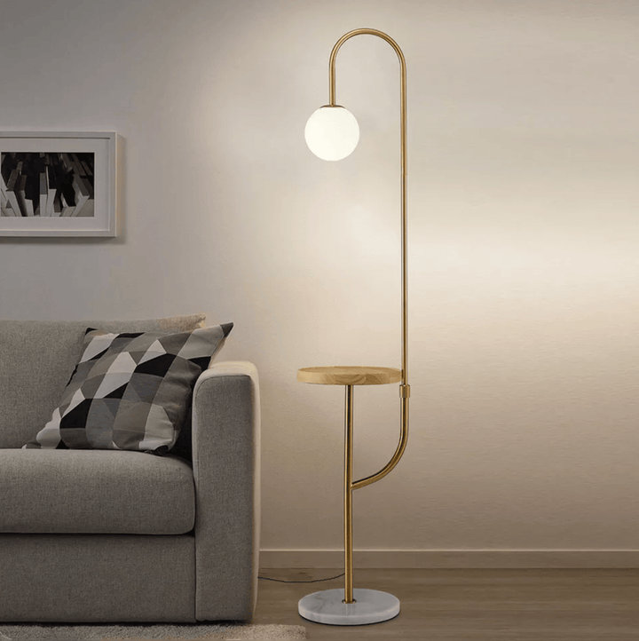 Hyde Floor Lamp with Side Table & Wireless Phone Charging – Marble Base, Modern Design with Wireless and Wired Charging