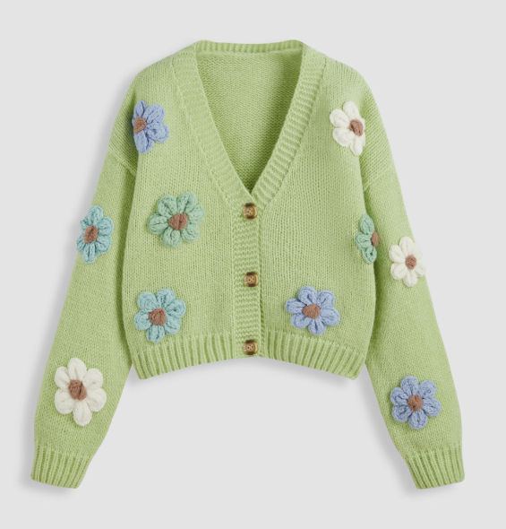 Warm V-neck Button Flower Cardigan