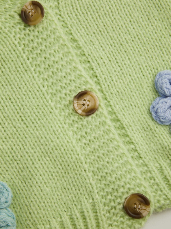 Warm V-neck Button Flower Cardigan