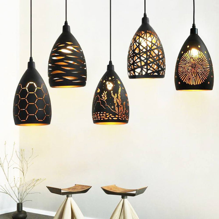 Besson pendant lights in patterned metal