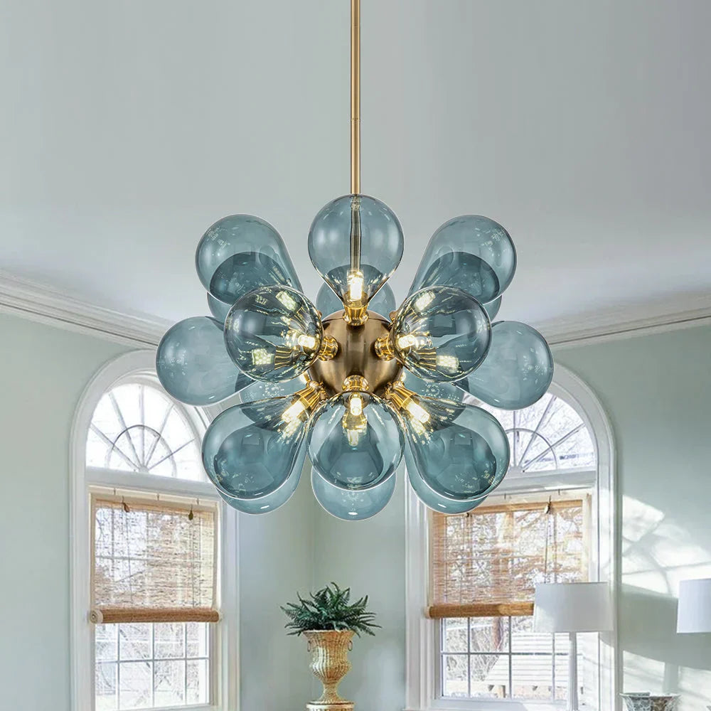 Cluster Blue Glass Bubble Chandelier