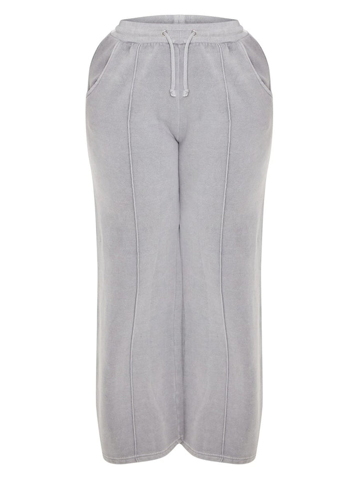 Light Grey Sweat Seam Detail Wide Leg Sweatpants