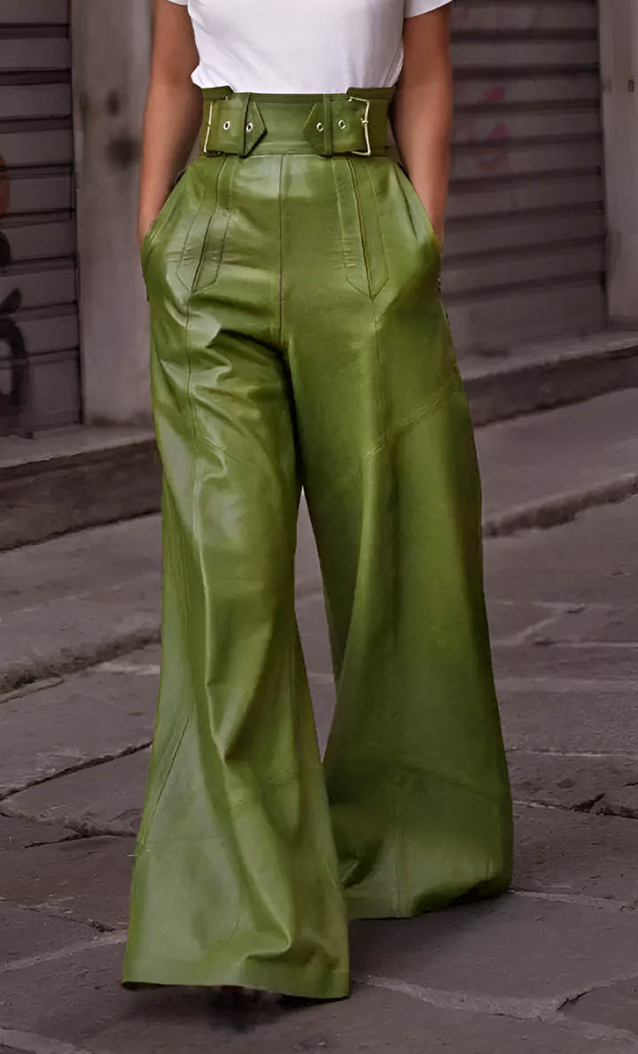 High-Waisted Wide-Leg PU Leather Trousers