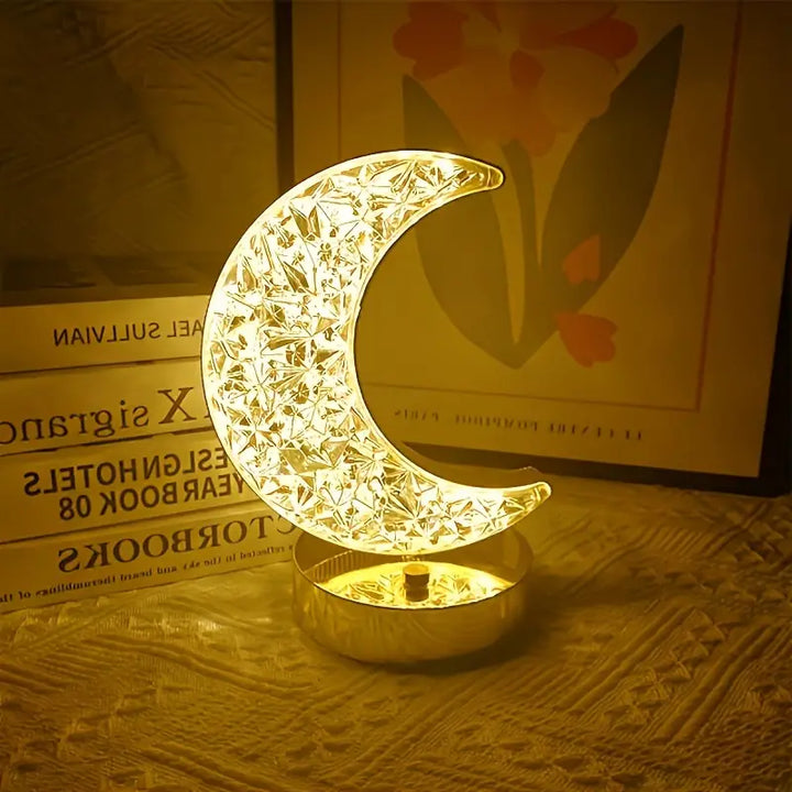 LuxeGlow | Elegant & Portable Crystal Moon Table Lamp