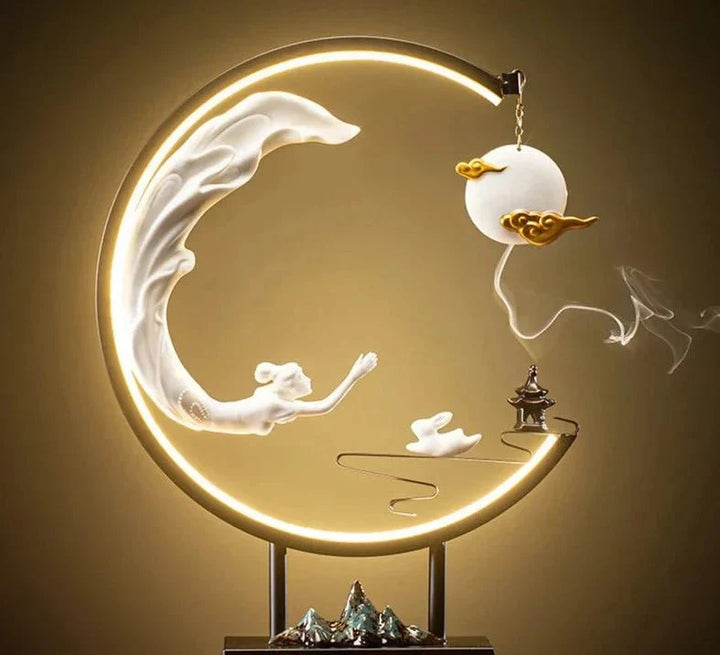 Celestial Lady Flying to the Moon Incense Burner Lamp – Handcrafted Backflow Burner Inspired by the Legend of Chang’e and Hou Yi