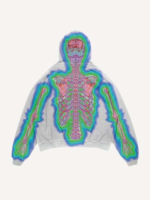 Glow Skeleton Print Slant Pockets Hoodie