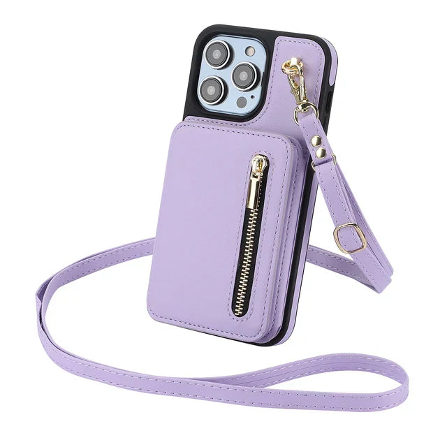 Luxury Cross Body Zipper Card Wallet iPhone Case