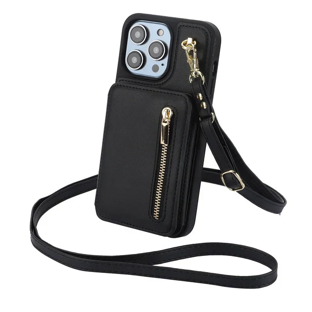 Luxury Cross Body Zipper Card Wallet iPhone Case